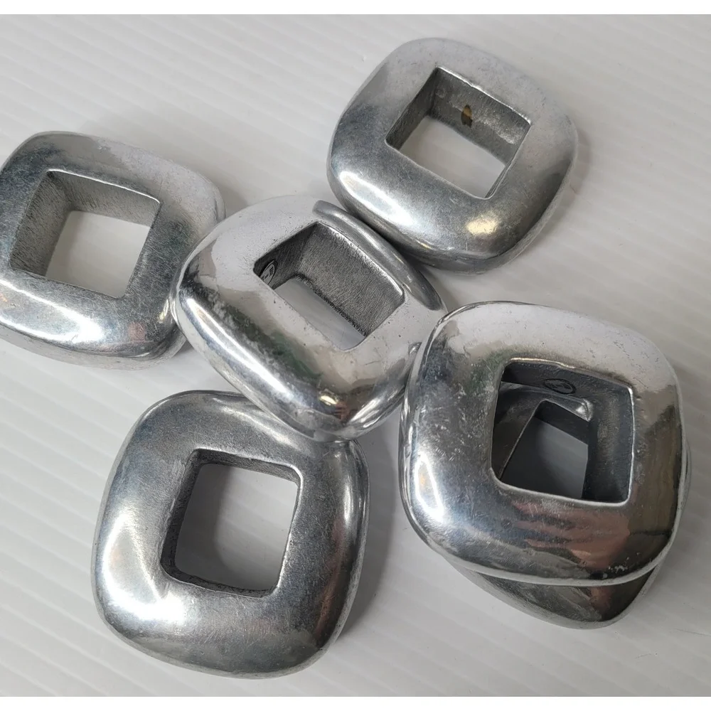 6 Pottery Barn‎ Silver Metal Square Industrial Napkin Rings Heavy Brutalist